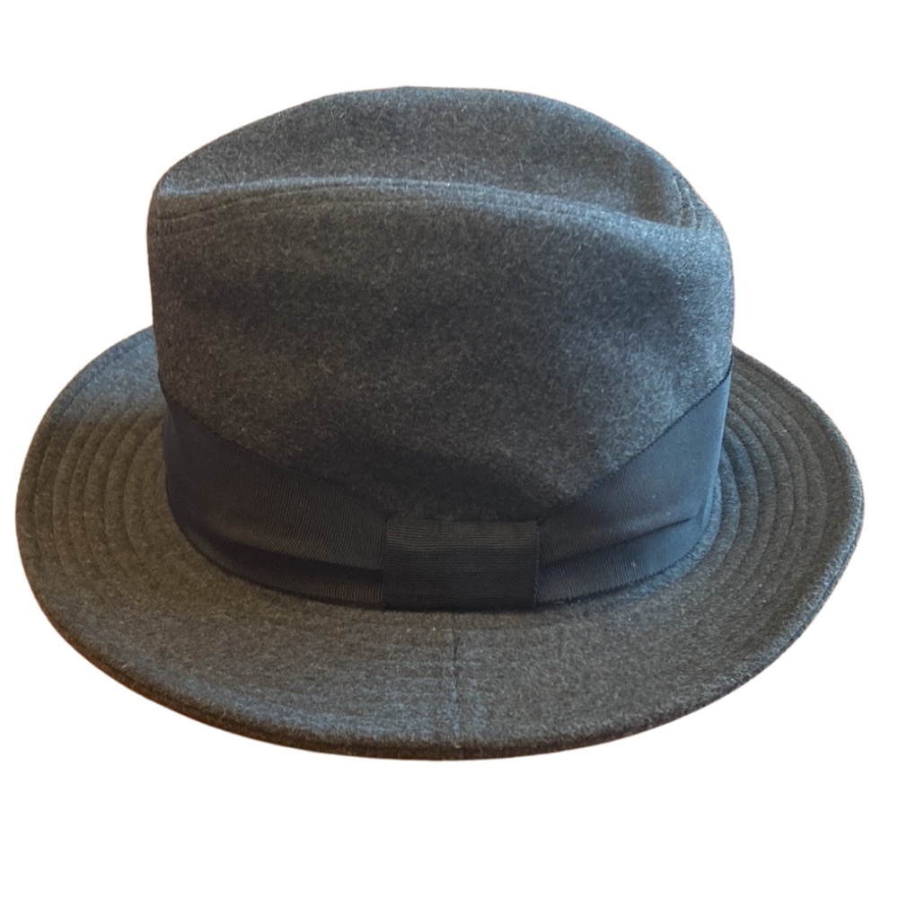 Free People Womens OS Felt Wool Blend Fedora Brim Hat Grey Black Ribbon Trim